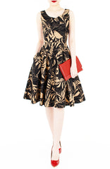 Poignant Palm Flare Midi Dress - Tan