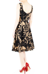 Poignant Palm Flare Midi Dress - Tan