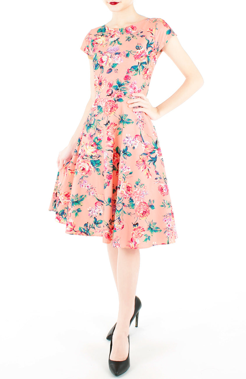 Poignant Peonies Flare Tea Dress - Crepe Pink