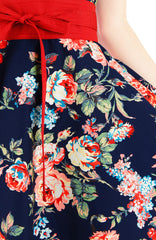 Poignant Peonies Flare Tea Dress – Navy