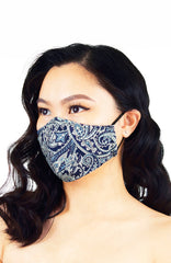 Polished Paisley Pure Cotton Face Mask - Navy