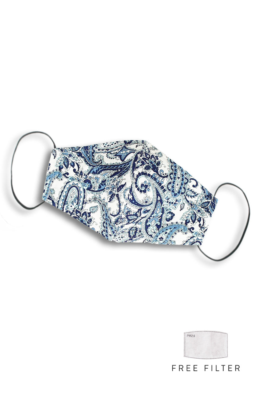 Polished Paisley Pure Cotton Face Mask - White