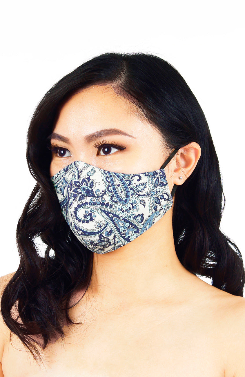 Polished Paisley Pure Cotton Face Mask - White