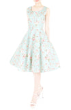 Prairie Vintage Floral Flare Midi Dress - Light Mint