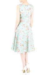 Prairie Vintage Floral Flare Midi Dress - Light Mint