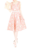 Prairie Vintage Floral Flare Midi Dress - Light Rose