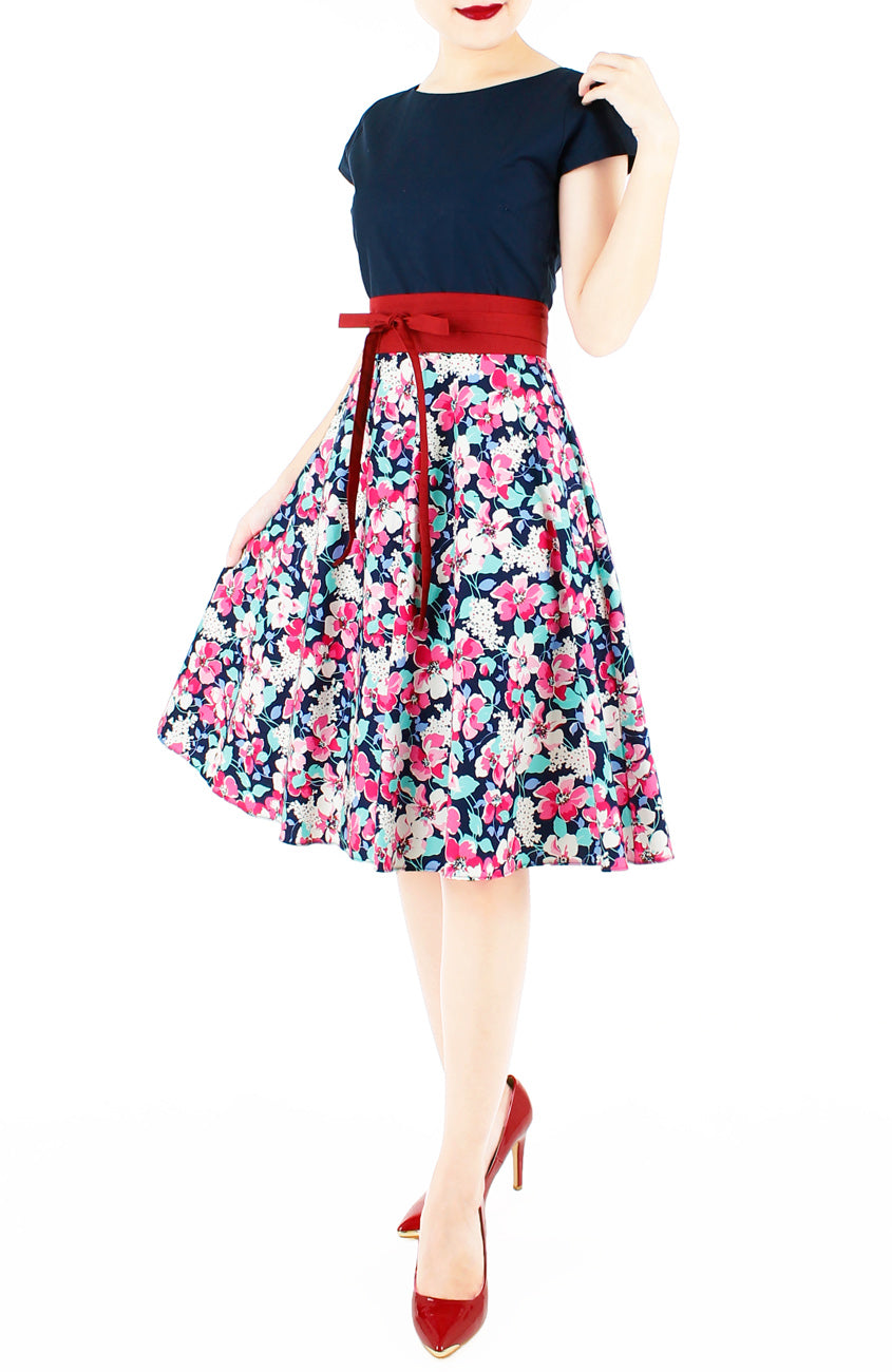 Prairie Poppies Flare Tea Dress - Midnight Blue