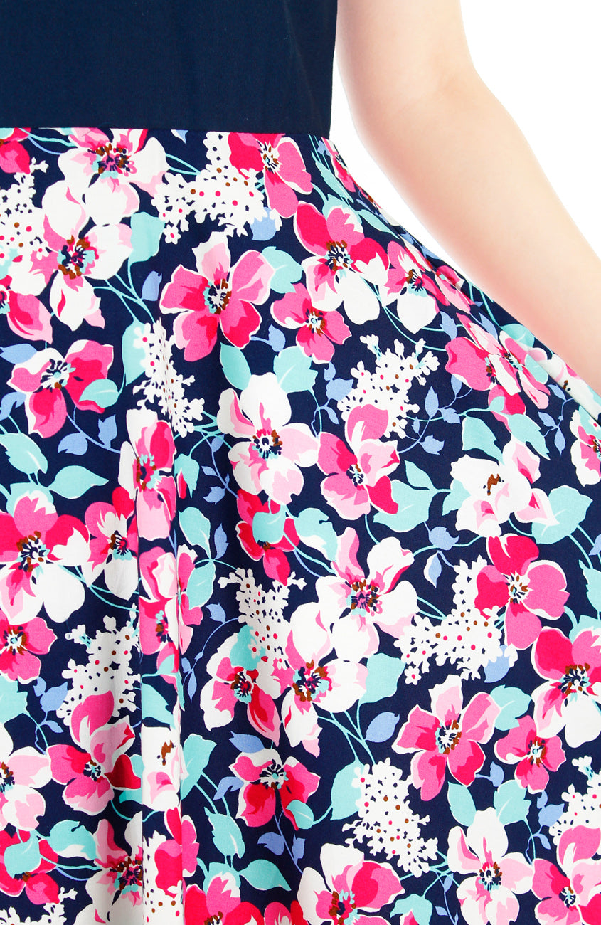 Prairie Poppies Flare Tea Dress - Midnight Blue
