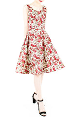 Prettiest Petals Flare Midi Dress in Red Rose