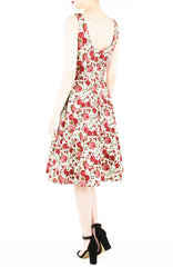 Prettiest Petals Flare Midi Dress in Red Rose