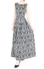 Sophisticated Specialty Lace Flare Maxi Dress - Black