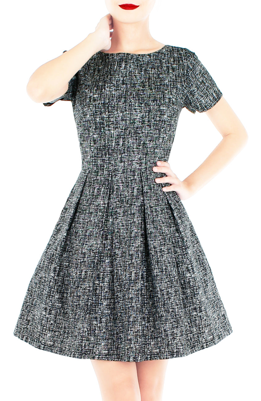 Professional Posh Flare Dress with Short Sleeves - Noir Black