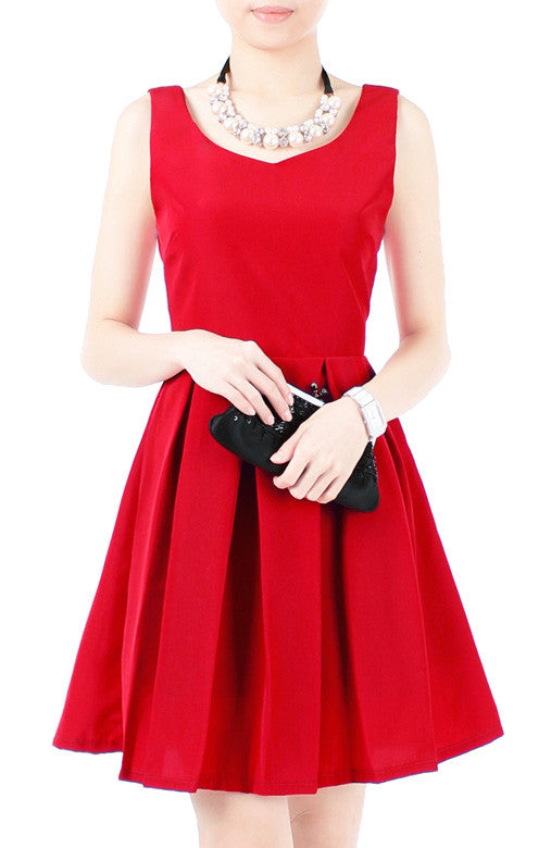 Forever Fanciful Flare Dress with Bow Back - Merlot Red