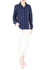Quest to Success Grid Long Sleeve Shirt - Dark Blue