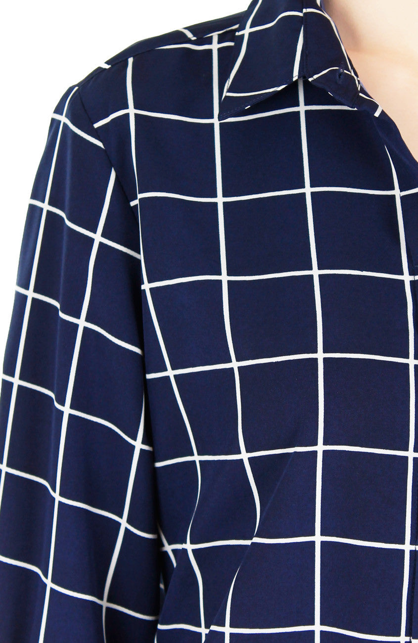 Quest to Success Grid Long Sleeve Shirt - Dark Blue