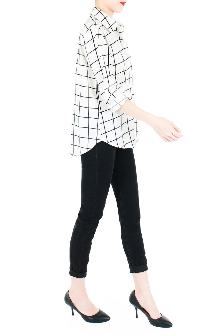 Quest to Success Grid Long Sleeve Shirt - White