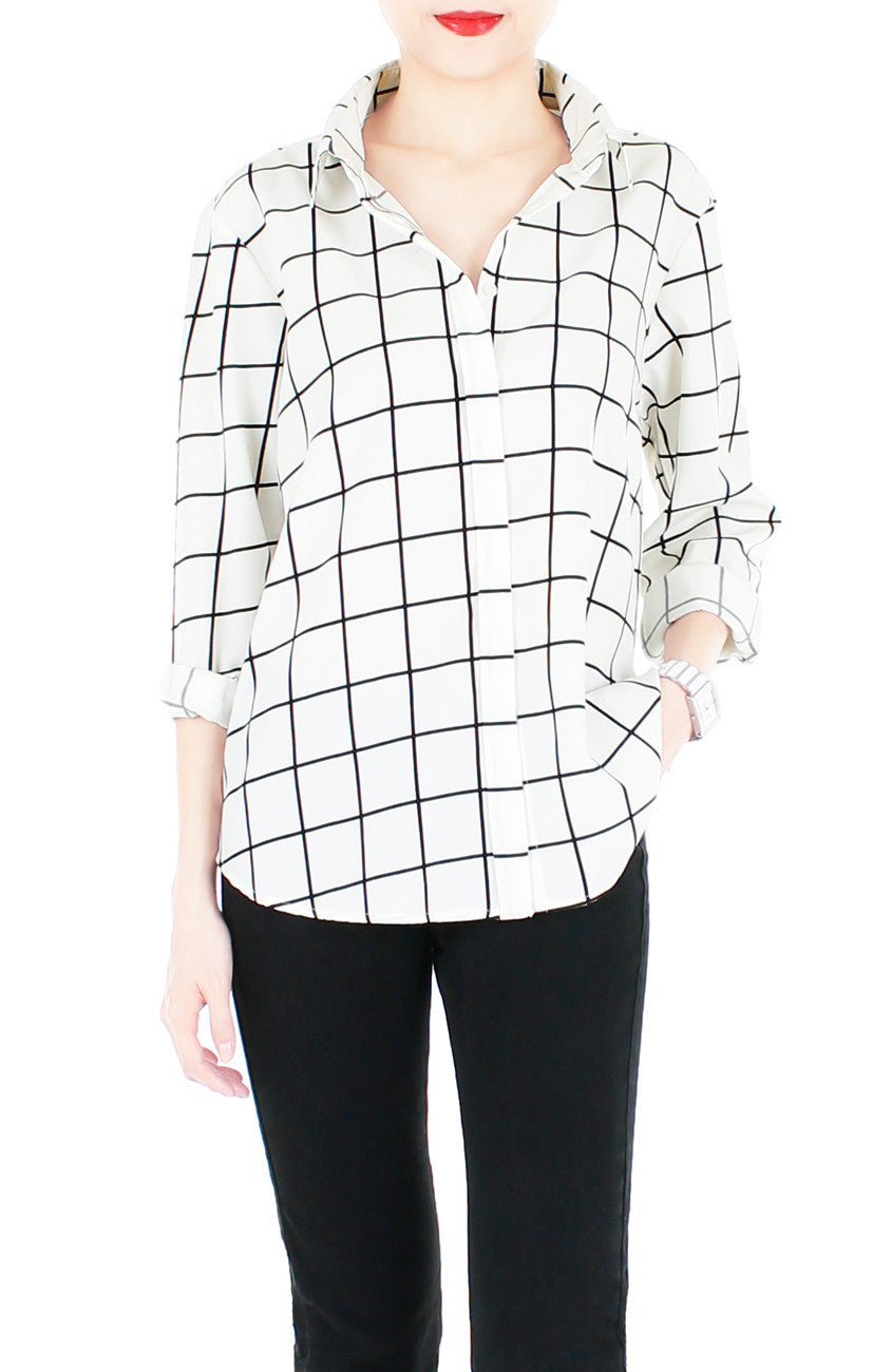 Quest to Success Grid Long Sleeve Shirt - White