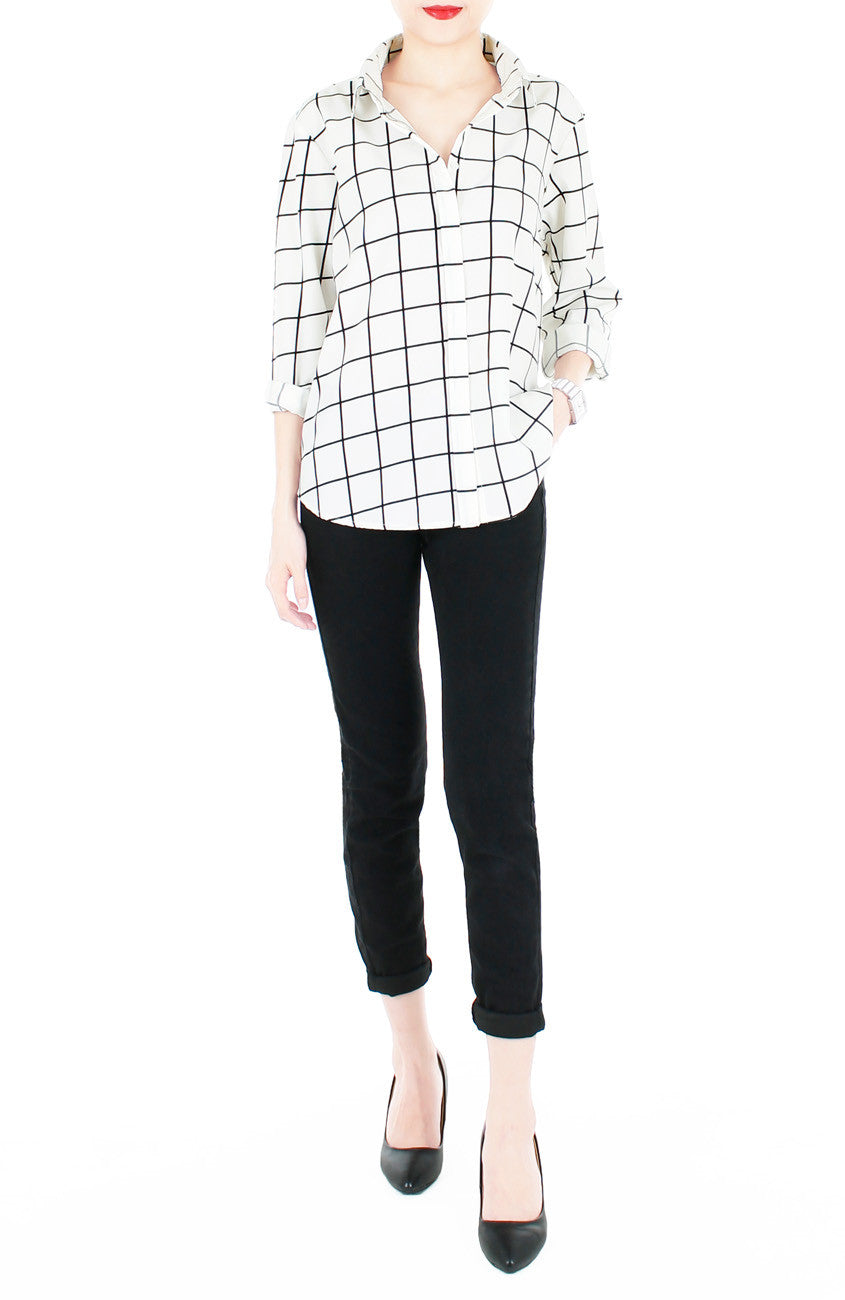 Quest to Success Grid Long Sleeve Shirt - White