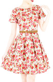 Red Roses Aflutter Flare Dress with Short Sleeves