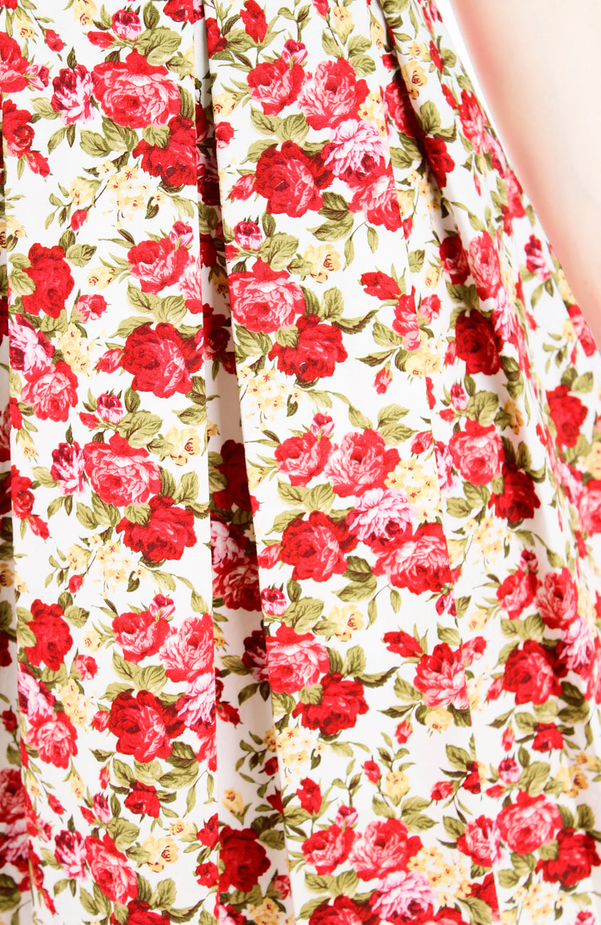 Red Roses Aflutter Flare Dress with Short Sleeves