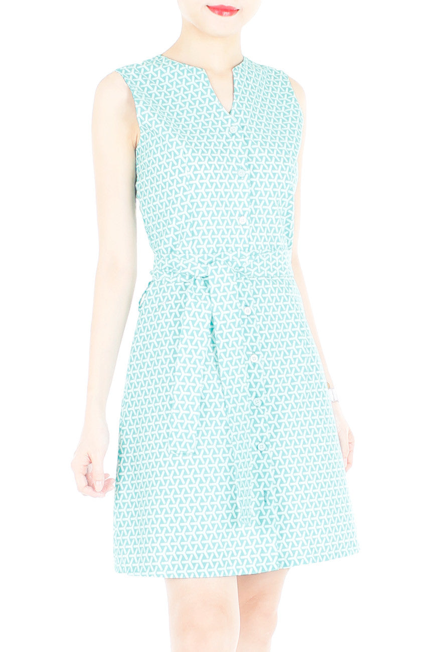 Reinventing the Wheel A-Line Button Down Dress - Arctic Green