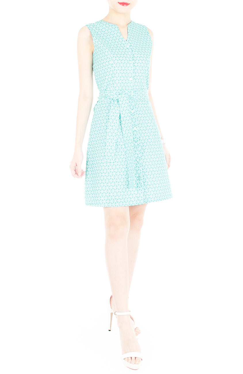 Reinventing the Wheel A-Line Button Down Dress - Arctic Green