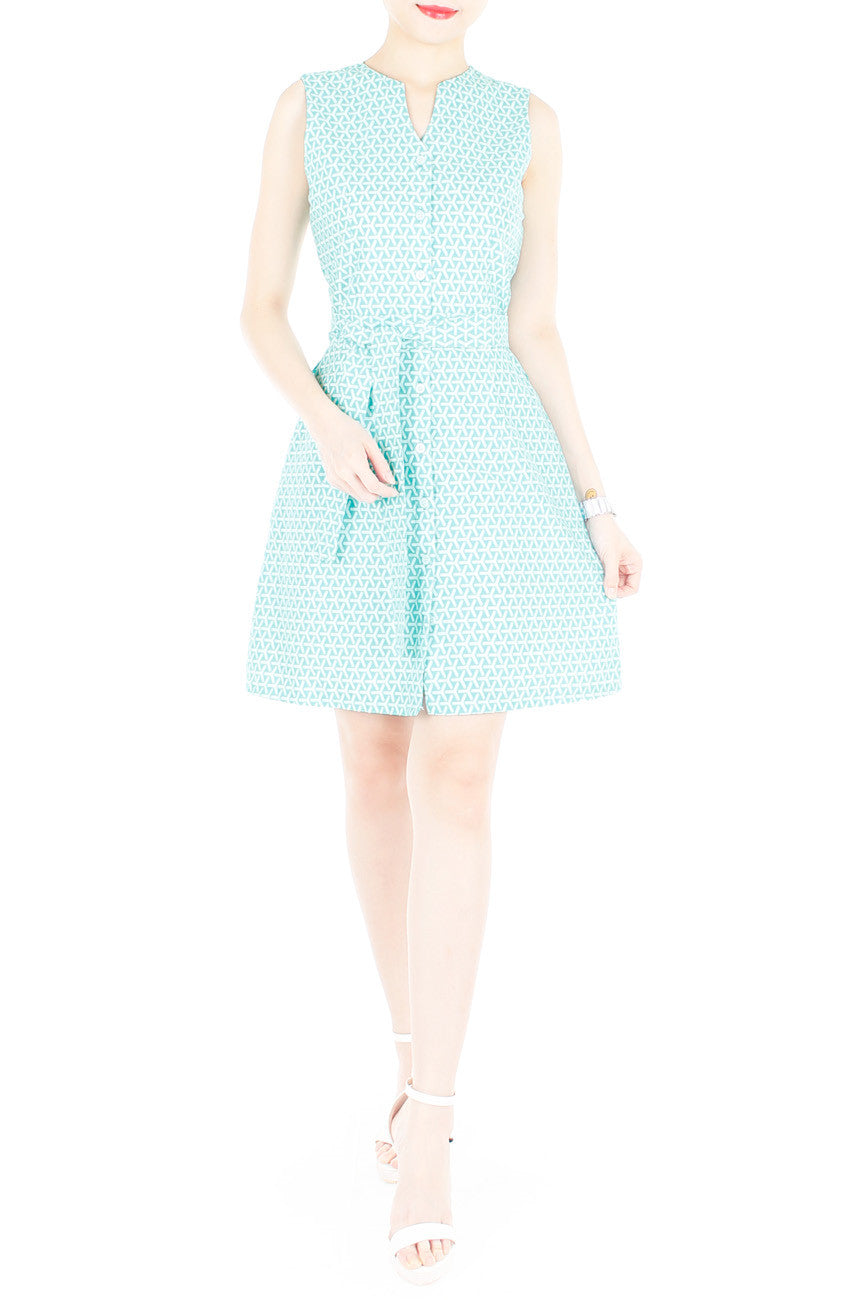 Reinventing the Wheel A-Line Button Down Dress - Arctic Green