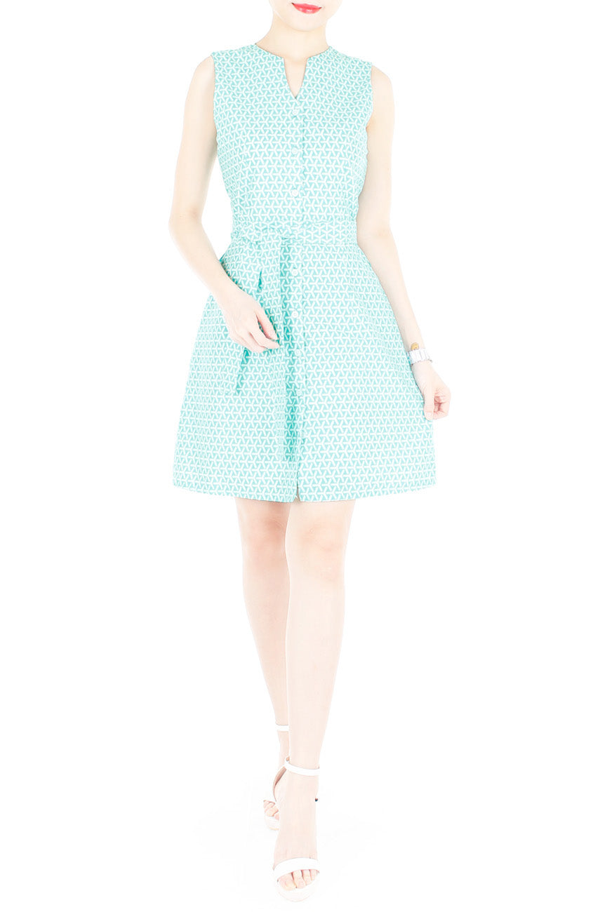 Reinventing the Wheel A-Line Button Down Dress - Arctic Green