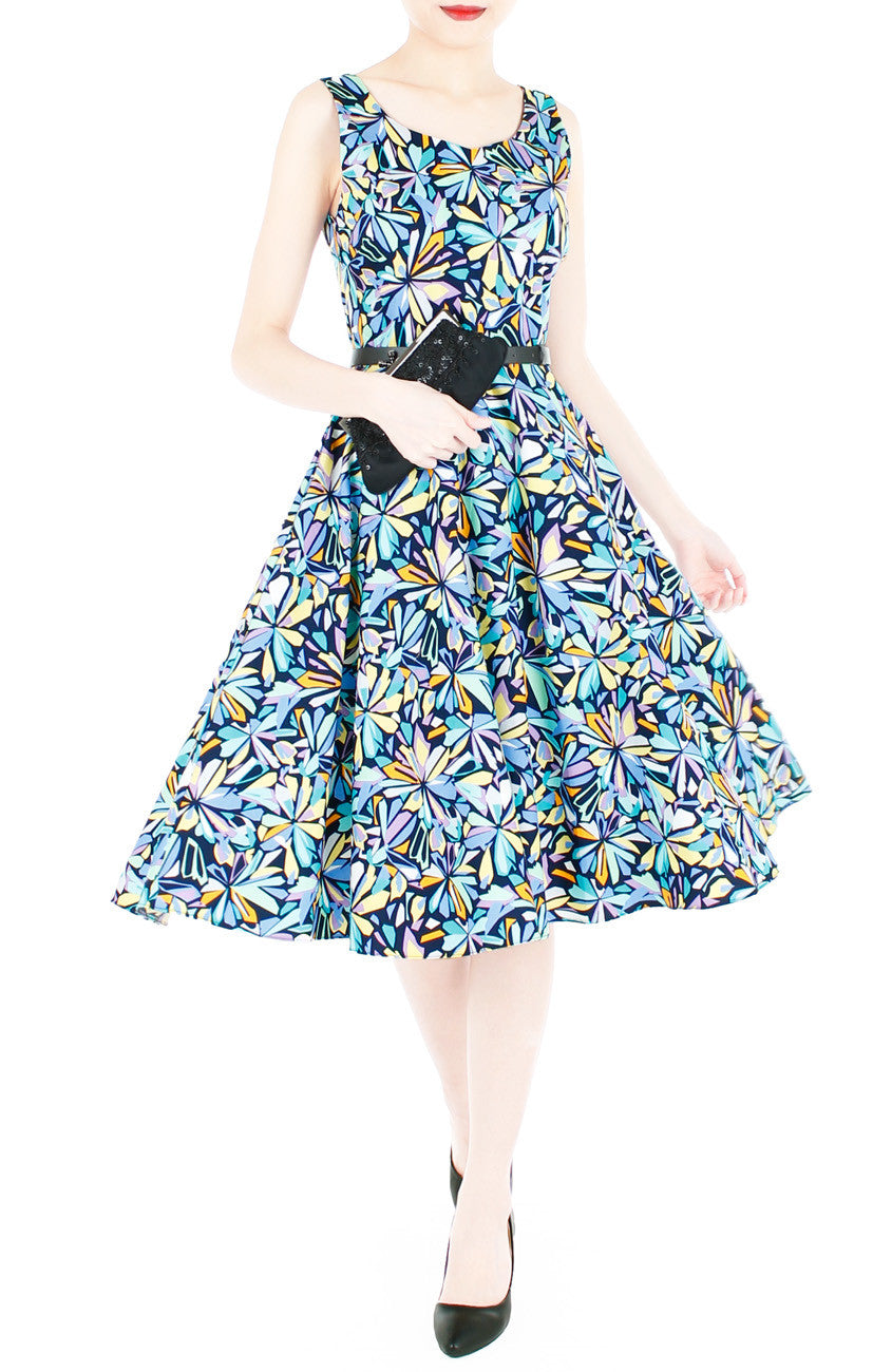 Resplendent Kaleidoscope Flare Midi Dress - Blue
