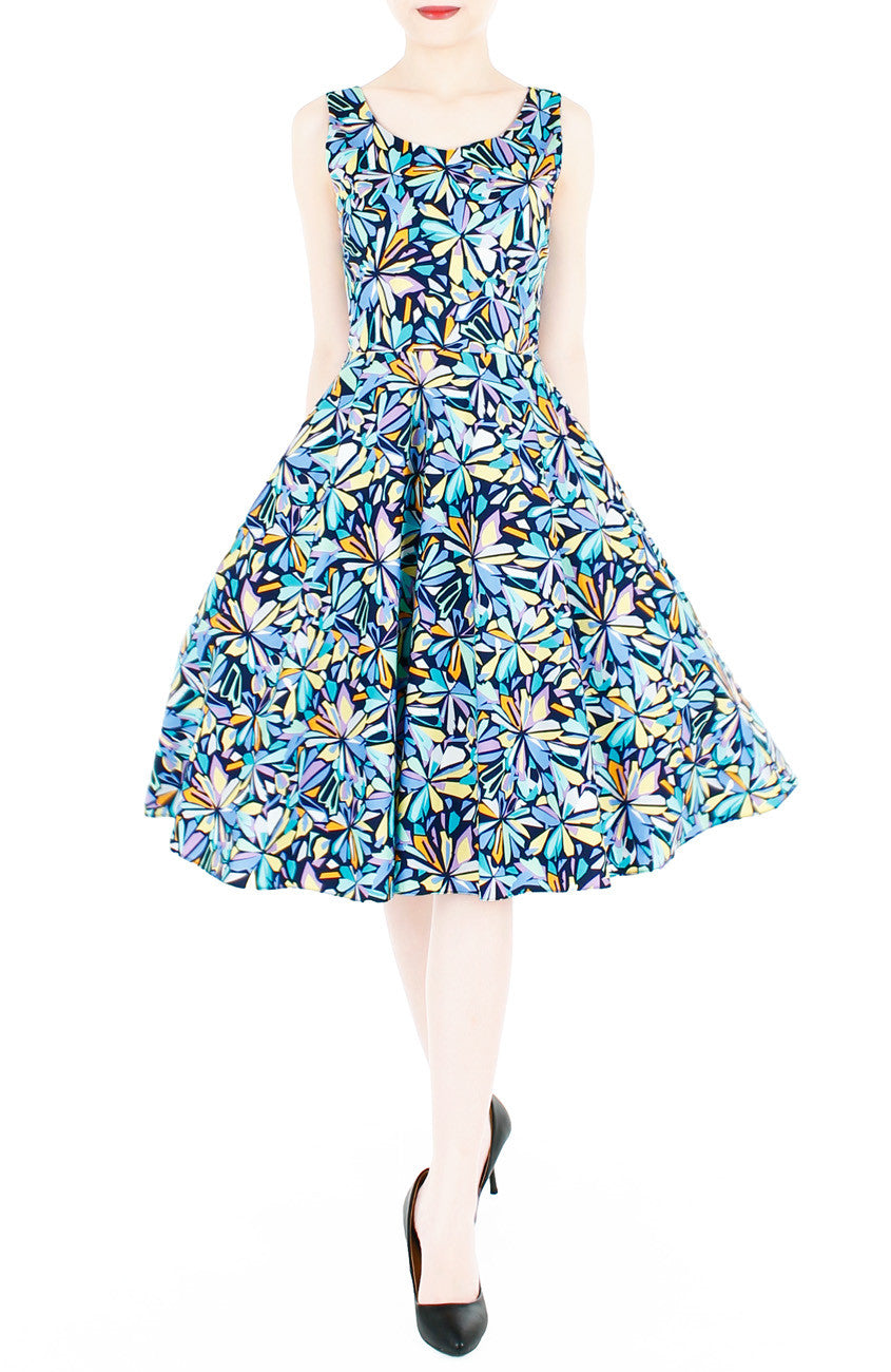 Resplendent Kaleidoscope Flare Midi Dress - Blue