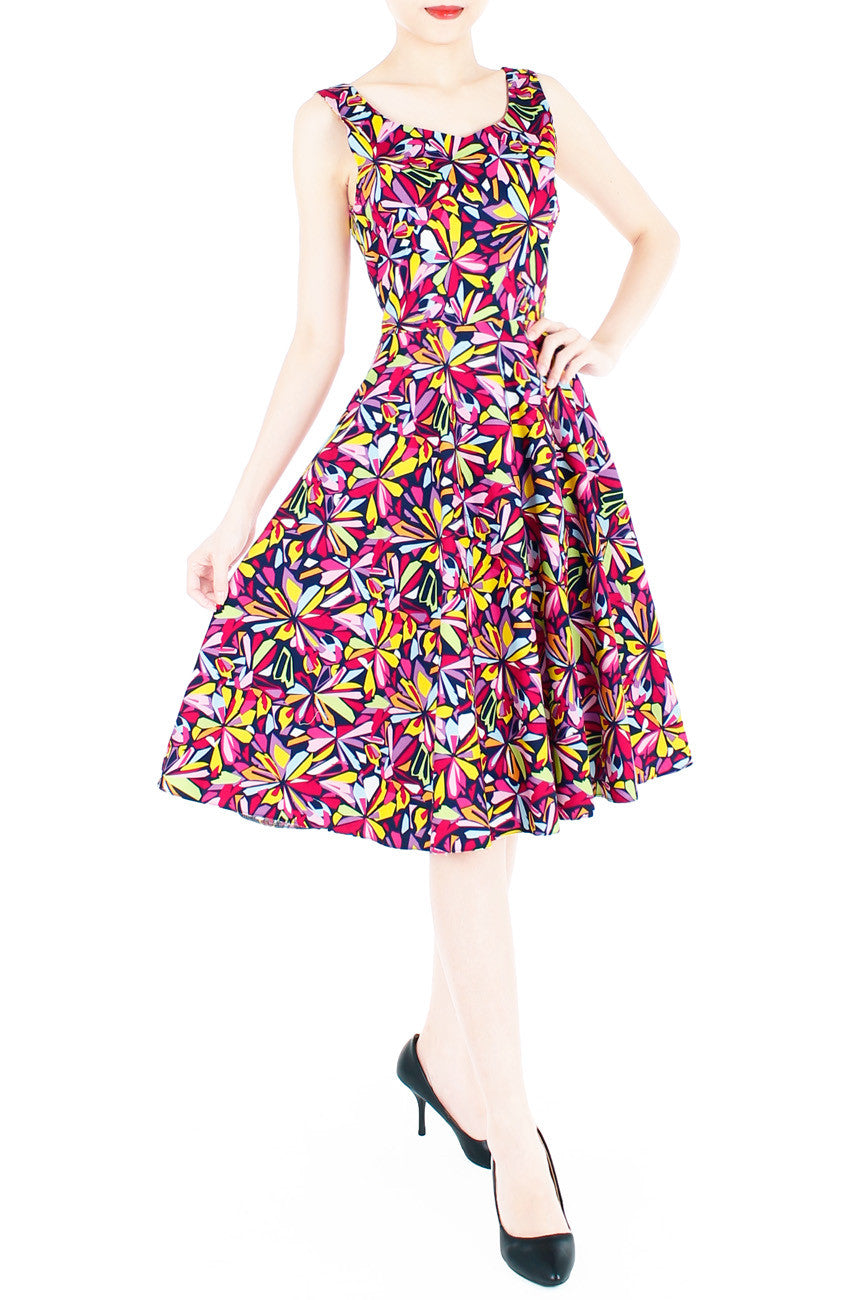 Resplendent Kaleidoscope Flare Midi Dress - Red