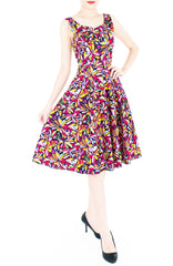 Resplendent Kaleidoscope Flare Midi Dress - Red