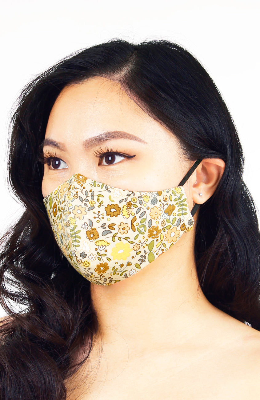 Retro Garden Pure Cotton Face Mask - Biscotti