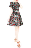 Retro Camera & Cassette Flare Dress with Short Sleeves