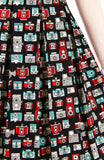 Retro Camera & Cassette Flare Dress with Short Sleeves
