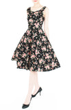 Riveting Rose Floral Flare Midi Dress - Black