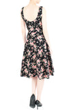 Riveting Rose Floral Flare Midi Dress - Black