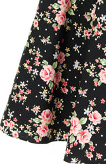 Riveting Rose Floral Flare Midi Dress - Black