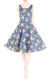 Riveting Rose Floral Flare Midi Dress - Carolina Blue
