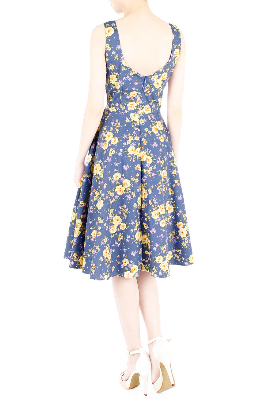 Riveting Rose Floral Flare Midi Dress - Carolina Blue