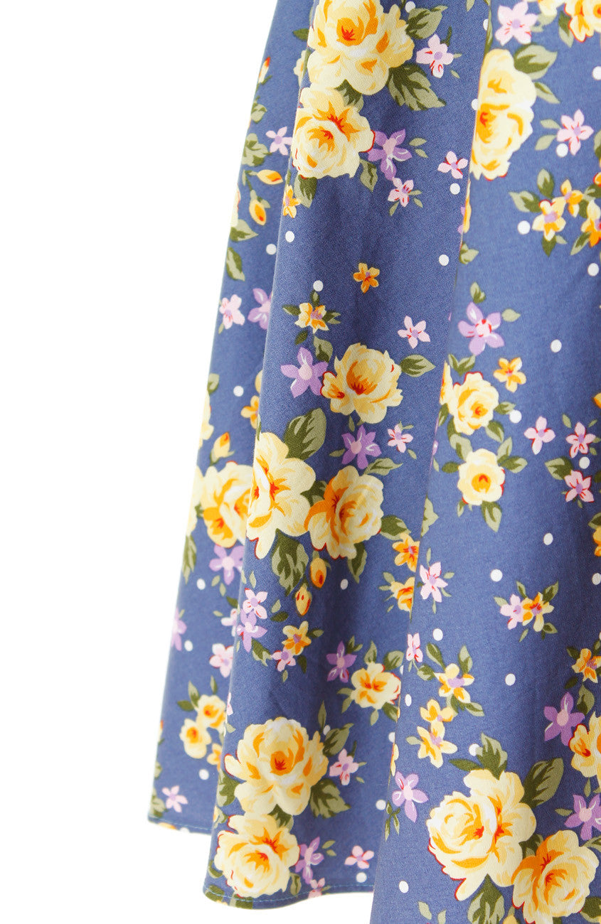 Riveting Rose Floral Flare Midi Dress - Carolina Blue