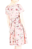 Romantic Resplendence Rose Flare Dress with Short Sleeves - Colonial Pink