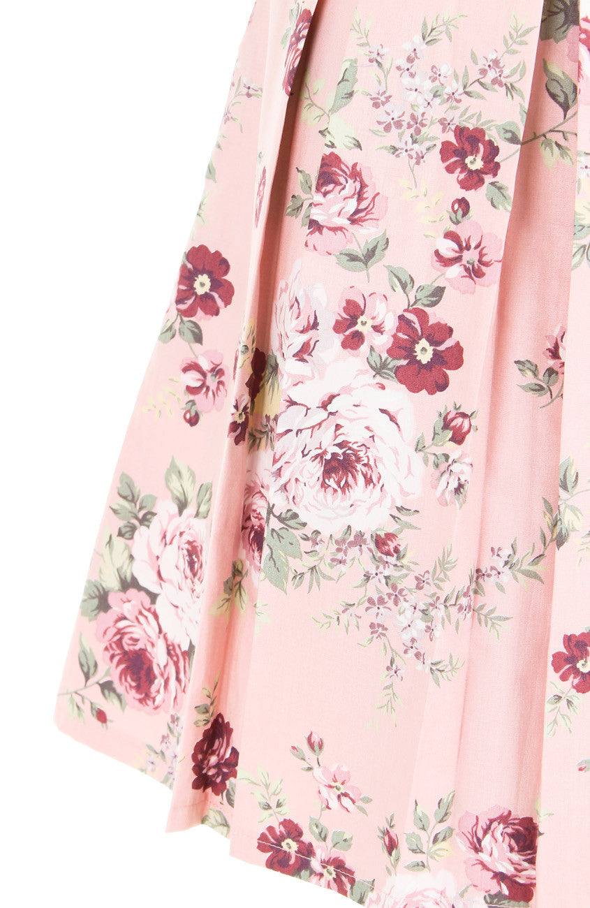 Romantic Resplendence Rose Flare Dress with Short Sleeves - Colonial Pink