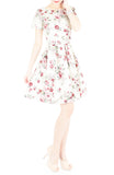 Romantic Resplendence Rose Flare Dress with Short Sleeves - Off White