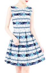Romantic Baroque Roses Flare Dress - Marina Green