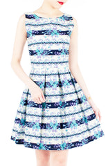 Romantic Baroque Roses Flare Dress - Marina Green