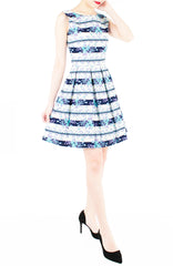 Romantic Baroque Roses Flare Dress - Marina Green
