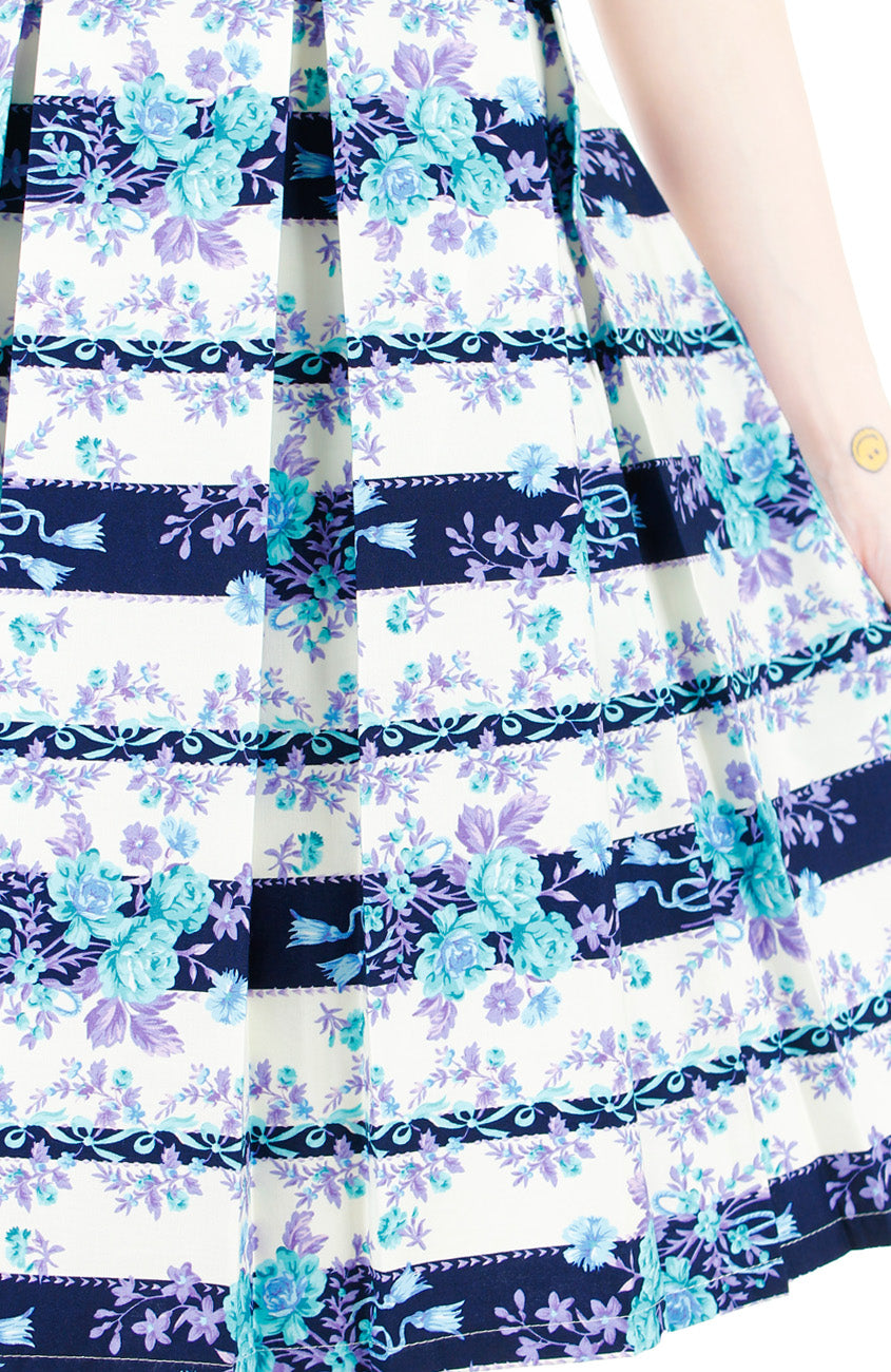 Romantic Baroque Roses Flare Dress - Marina Green