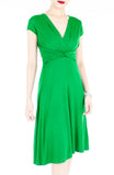 Romantic Knot Front Dress with Short Sleeves - Emerald Green