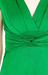 Romantic Knot Front Dress with Short Sleeves - Emerald Green